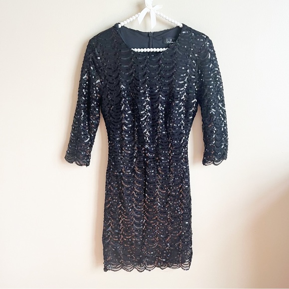 LuLu’s Black Stardust Scalloped Sequin Mini Dress - Picture 2 of 7